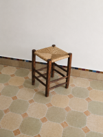 Small Natural Rope Stool handcrafted from solid wood with a handwoven natural rope seat