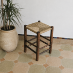 Small Natural Rope Stool handcrafted from solid wood with a handwoven natural rope seat