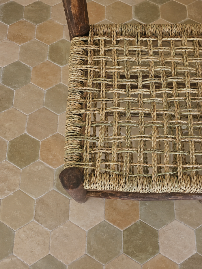 Palm Leaf Wooden Chair handcrafted from solid wood with a natural handwoven palm leaf seat