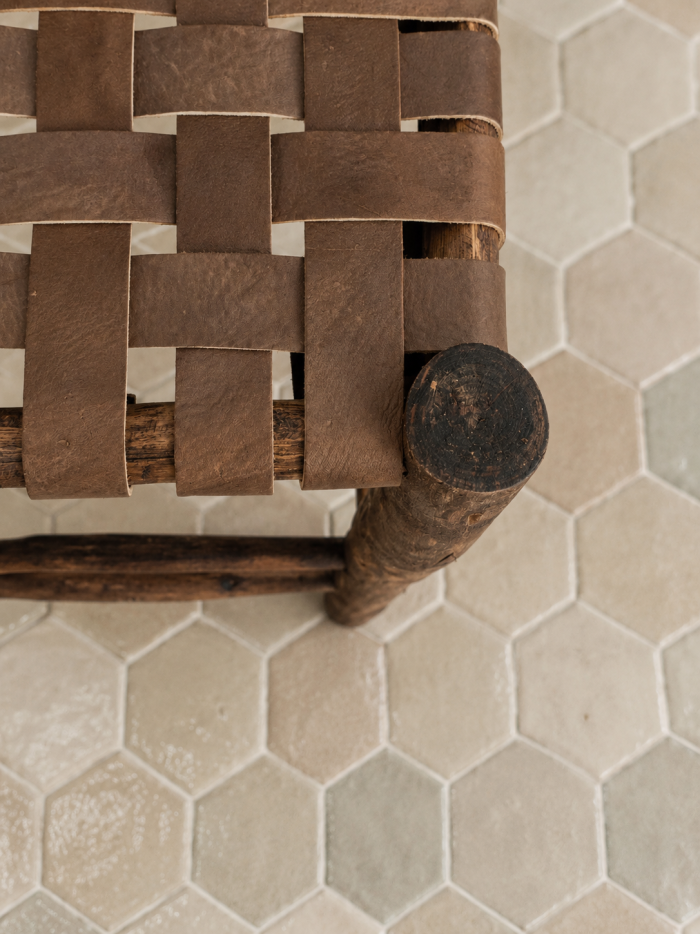 Rustic Leather Bar Stool handcrafted from solid wood with a genuine leather seat