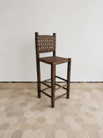Rustic Leather Bar Stool handcrafted from solid wood with a genuine leather seat