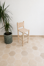 Natural Leather Bar Stool with Backrest handcrafted from solid wood with a genuine natural leather seat and backrest