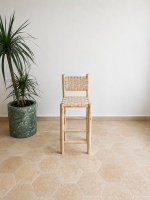 Natural Leather Bar Stool with Backrest handcrafted from solid wood with a genuine natural leather seat and backrest