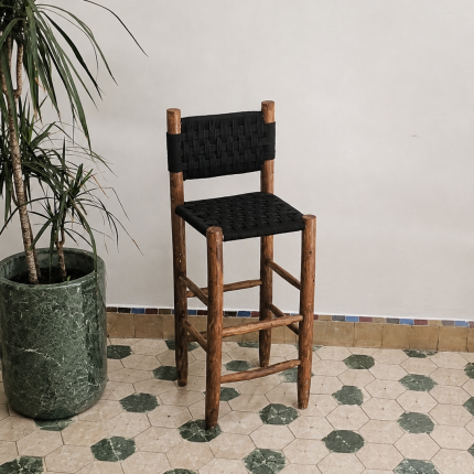 Black Cord Counter Stool handcrafted from solid wood with a durable handwoven black cord seat
