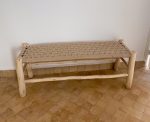 Beige Cord Bench handcrafted from solid eucalyptus wood with a handwoven beige cord seat