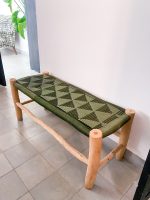 Handmade Green Cord Bench handcrafted from solid eucalyptus wood with a handwoven green cord seat