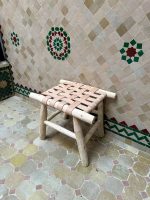 Small Natural Leather Bench handcrafted from solid wood with a genuine natural leather seat