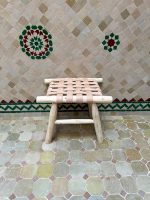 Small Natural Leather Bench handcrafted from solid wood with a genuine natural leather seat