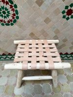 Small Natural Leather Bench handcrafted from solid wood with a genuine natural leather seat
