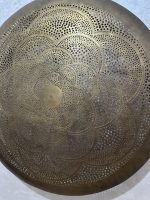 Moroccan Brass Flower Wall Light with handmade pierced rosette pattern and warm decorative glow