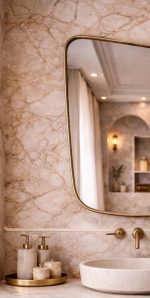 Rounded Rectangle Brass Mirror with solid brass frame and clear glass for bathroom vanity