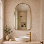 Handmade Rounded Arch Brass Mirror with slim brass frame and curved top