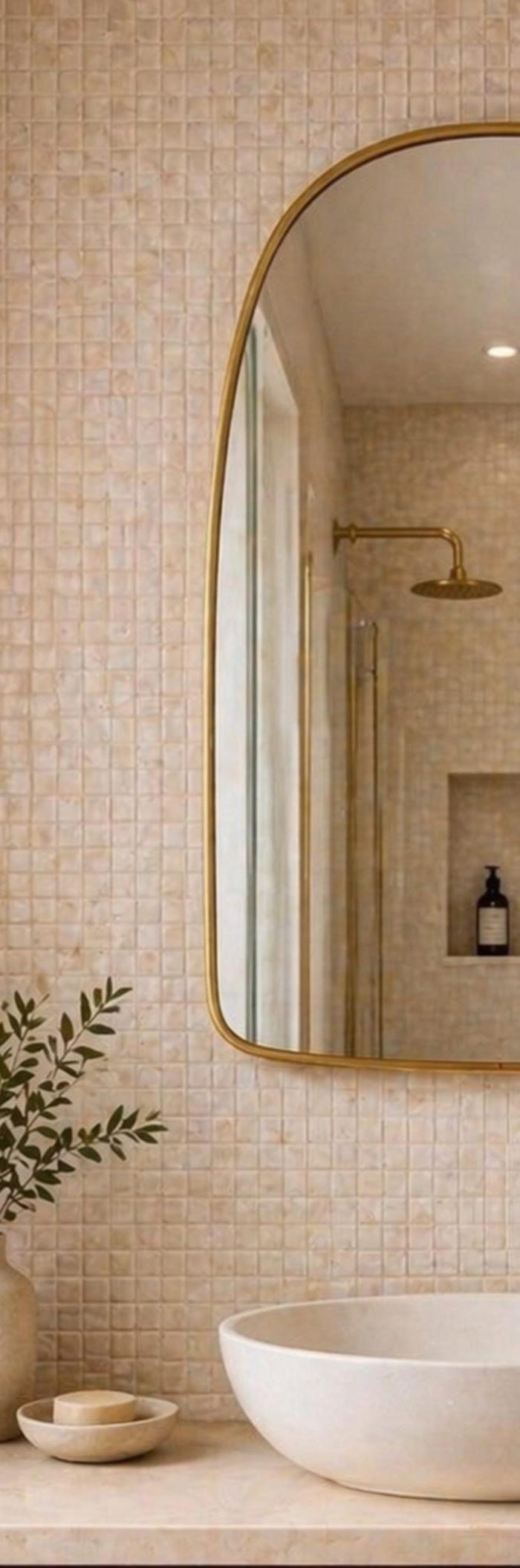 Handmade Rounded Arch Brass Mirror with slim brass frame and curved top