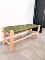 Handmade Green Cord Bench handcrafted from solid eucalyptus wood with a handwoven green cord seat