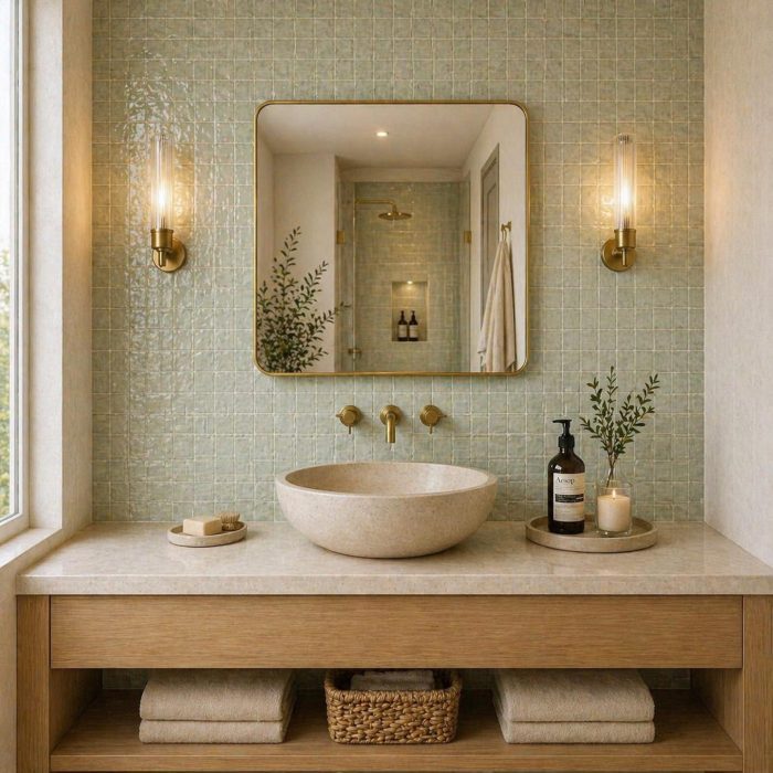 Rounded Rectangle Brass Mirror handcrafted with a solid brass frame for bathroom wall décor