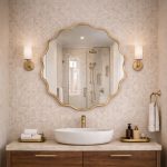Flower Brass Mirror handcrafted with a scalloped solid brass frame for bathroom wall décor