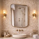 Rounded Rectangle Brass Mirror with solid brass frame and clear glass for bathroom vanity