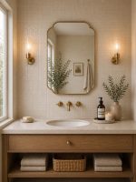 Arch Rectangle Brass Mirror handcrafted with a decorative solid brass frame for bathroom wall décor