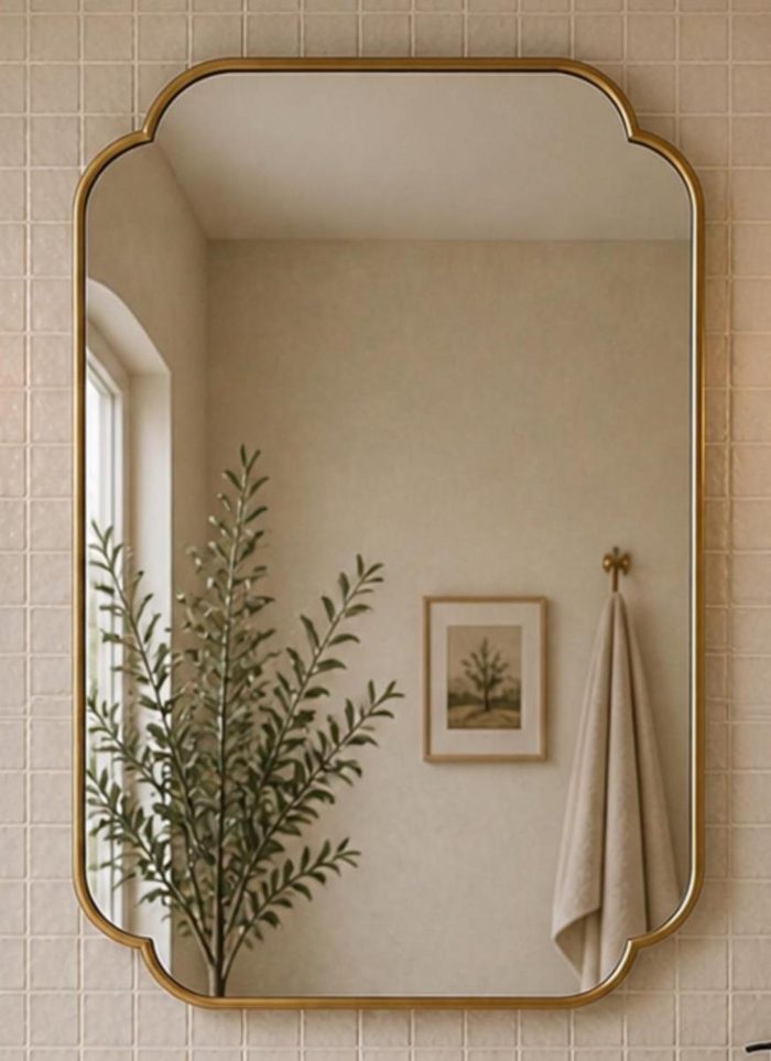 Arch Rectangle Brass Mirror handcrafted with a decorative solid brass frame for bathroom wall décor