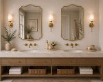 Scalloped Arch Brass Mirror handcrafted with a solid brass frame for bathroom wall décor