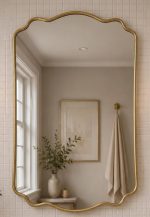 Scalloped Arch Brass Mirror handcrafted with a solid brass frame for bathroom wall décor