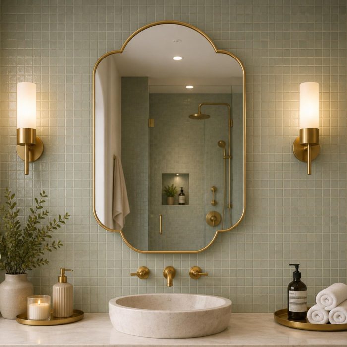Three Lobed Brass Wall Mirror | Handmade Moroccan Vanity Mirror - Image 2