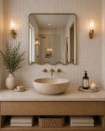 Wavy Bottom Brass Mirror with handmade Moroccan brass frame and decorative scalloped lower edge