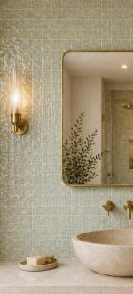 Rounded Rectangle Brass Mirror handcrafted with a solid brass frame for bathroom wall décor