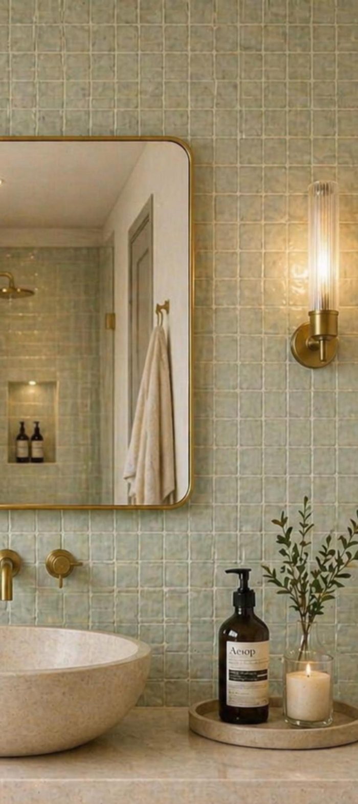 Rounded Rectangle Brass Mirror handcrafted with a solid brass frame for bathroom wall décor
