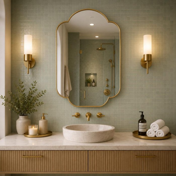 Three Lobed Brass Wall Mirror | Handmade Moroccan Vanity Mirror - Image 5