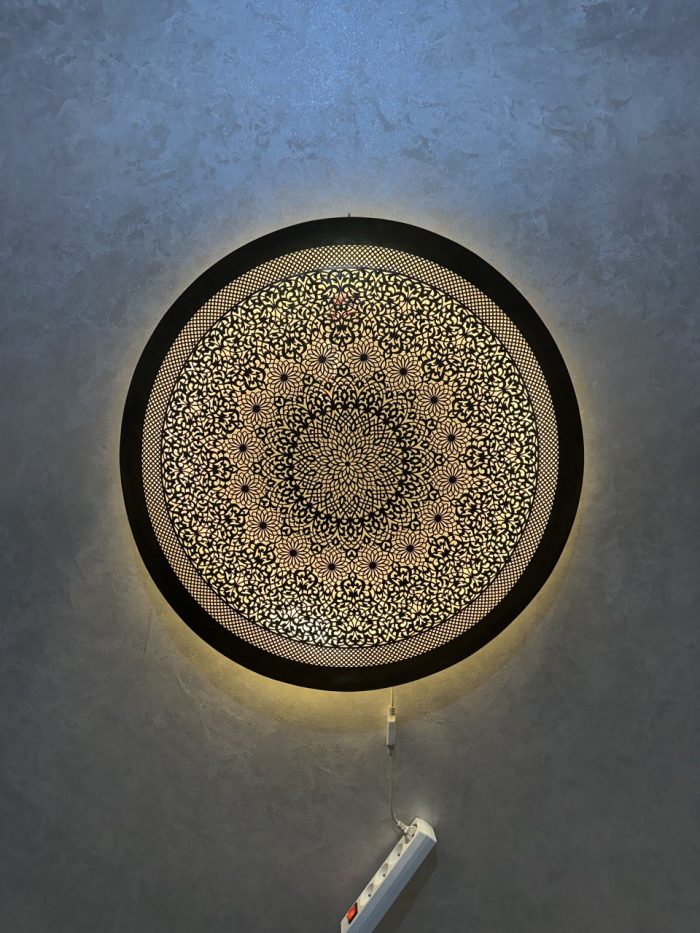 Moroccan Brass Wall Light – Handmade Round Pierced Brass Decorative Sconce - Image 4