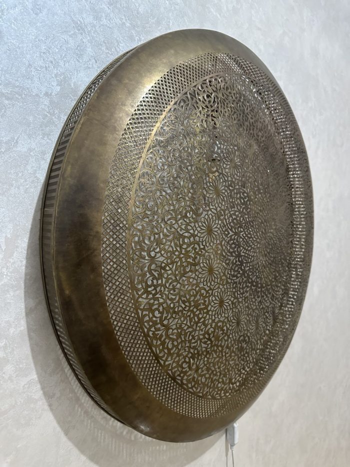 Moroccan Brass Wall Light – Handmade Round Pierced Brass Decorative Sconce - Image 9