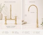 Antique brass bridge faucet with high arc gooseneck spout, cross handles and side sprayer